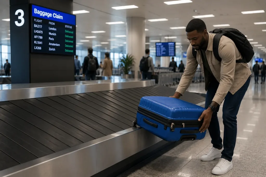 Baggage Claim Support 1 baggage claim blue suitcase